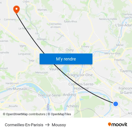 Cormeilles-En-Parisis to Moussy map