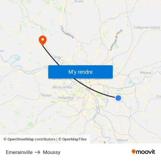 Emerainville to Moussy map