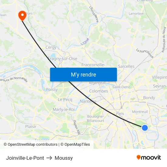 Joinville-Le-Pont to Moussy map