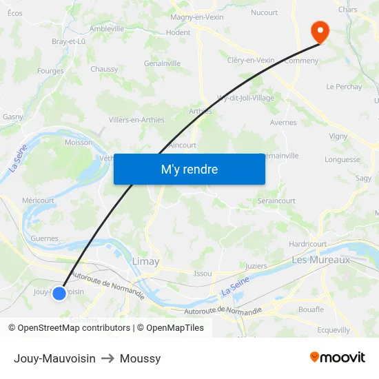Jouy-Mauvoisin to Moussy map