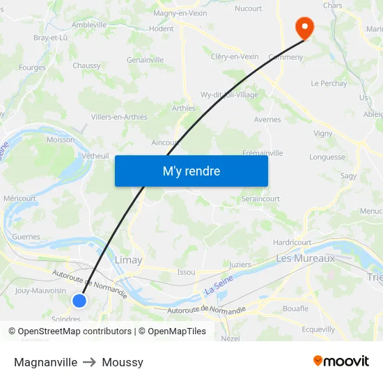Magnanville to Moussy map