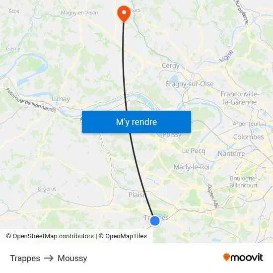 Trappes to Moussy map