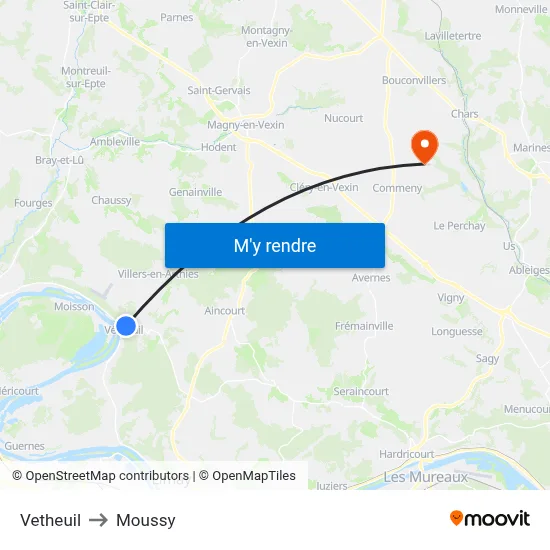 Vetheuil to Moussy map