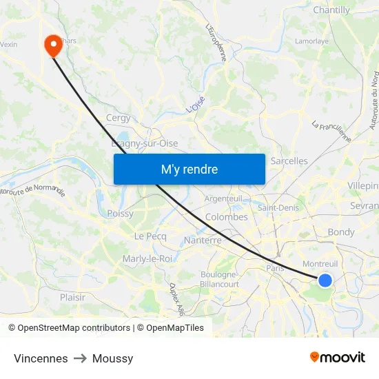 Vincennes to Moussy map