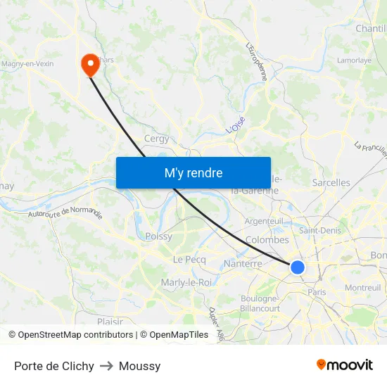 Porte de Clichy to Moussy map