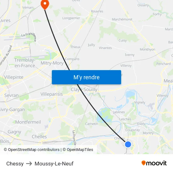 Chessy to Moussy-Le-Neuf map