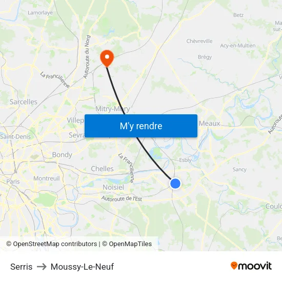 Serris to Moussy-Le-Neuf map