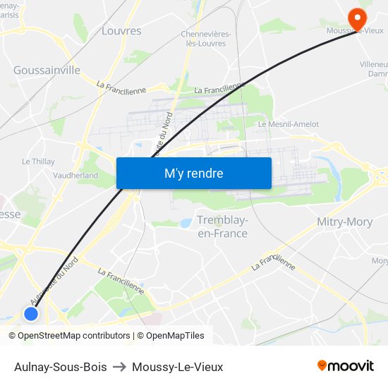 Aulnay-Sous-Bois to Moussy-Le-Vieux map