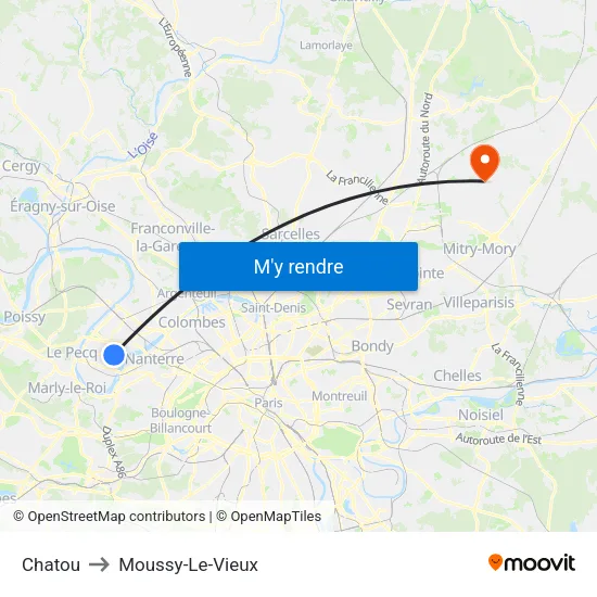 Chatou to Moussy-Le-Vieux map