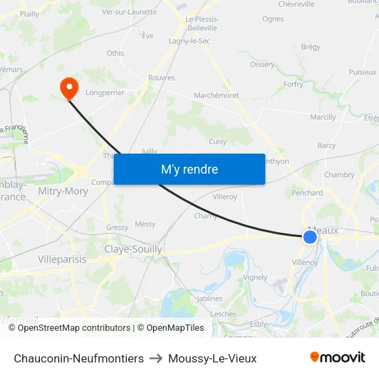 Chauconin-Neufmontiers to Moussy-Le-Vieux map