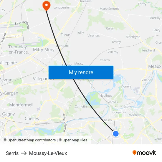 Serris to Moussy-Le-Vieux map