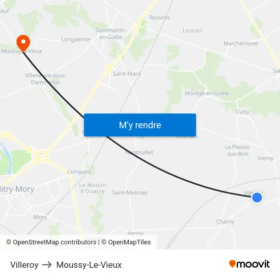 Villeroy to Moussy-Le-Vieux map