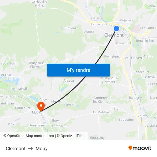 Clermont to Mouy map