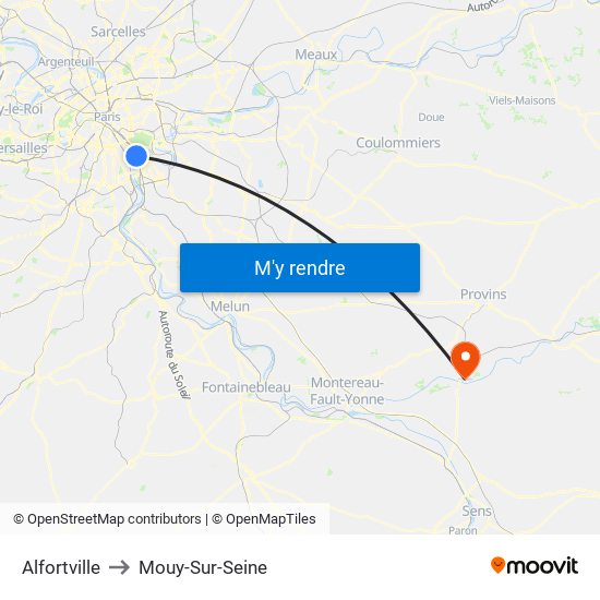 Alfortville to Mouy-Sur-Seine map