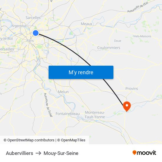 Aubervilliers to Mouy-Sur-Seine map