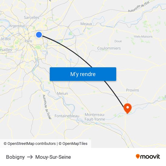 Bobigny to Mouy-Sur-Seine map
