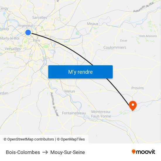 Bois-Colombes to Mouy-Sur-Seine map