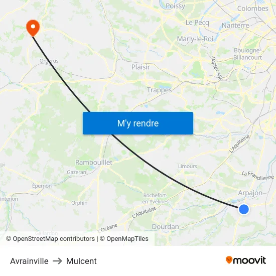 Avrainville to Mulcent map