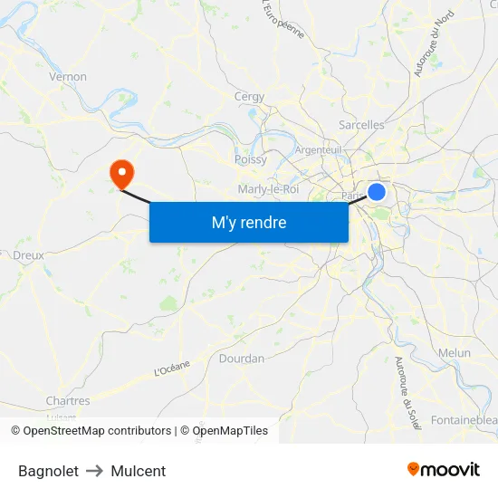Bagnolet to Mulcent map