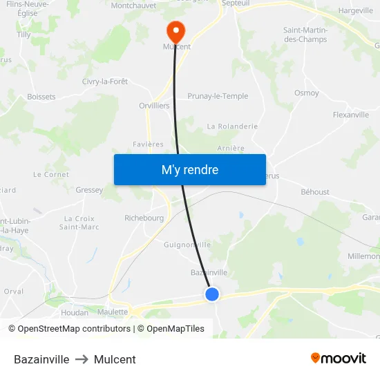 Bazainville to Mulcent map