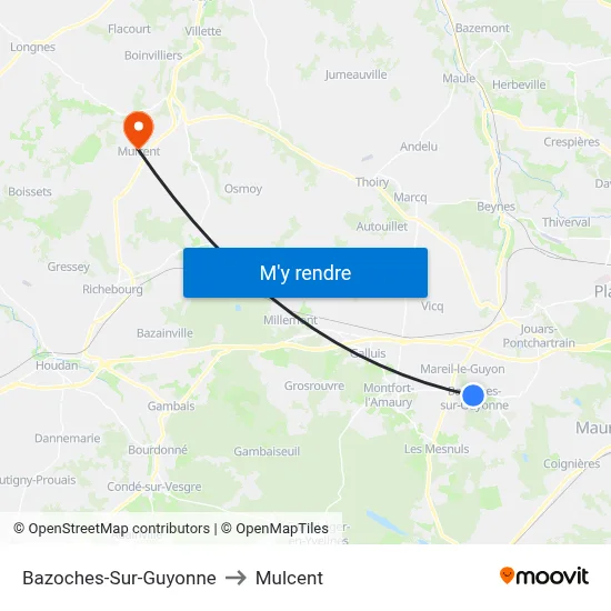 Bazoches-Sur-Guyonne to Mulcent map