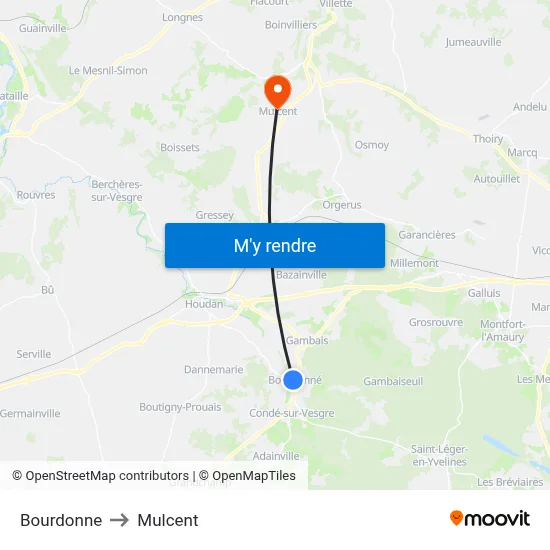 Bourdonne to Mulcent map