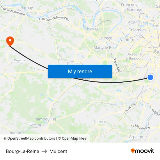 Bourg-La-Reine to Mulcent map