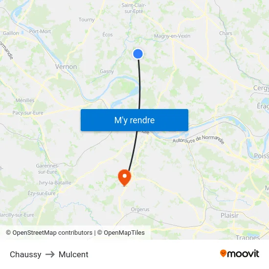 Chaussy to Mulcent map