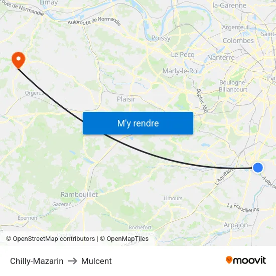 Chilly-Mazarin to Mulcent map