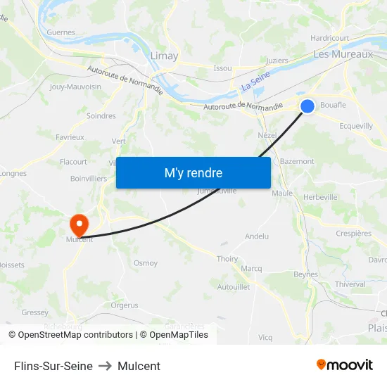 Flins-Sur-Seine to Mulcent map
