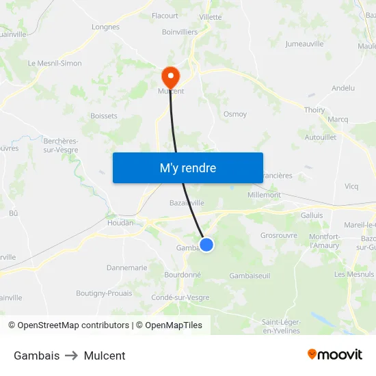 Gambais to Mulcent map