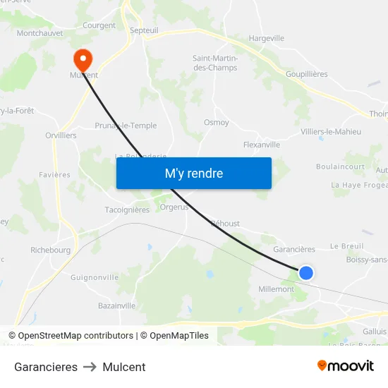 Garancieres to Mulcent map
