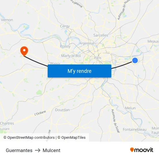 Guermantes to Mulcent map