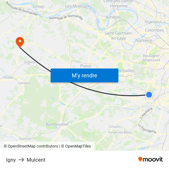 Igny to Mulcent map