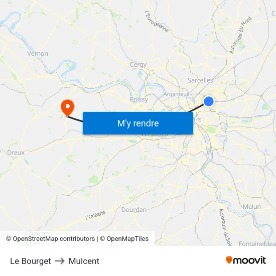 Le Bourget to Mulcent map