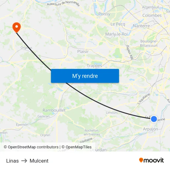 Linas to Mulcent map