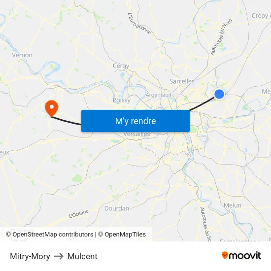 Mitry-Mory to Mulcent map