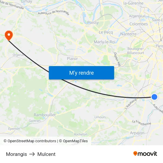 Morangis to Mulcent map
