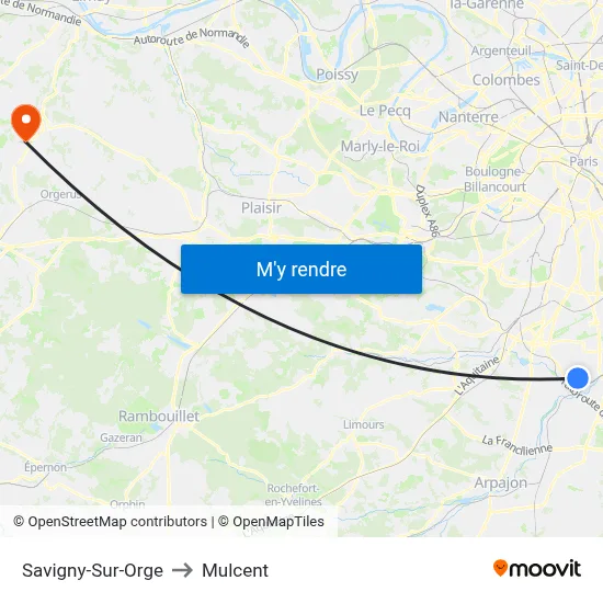 Savigny-Sur-Orge to Mulcent map