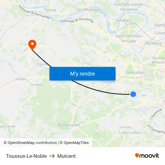Toussus-Le-Noble to Mulcent map