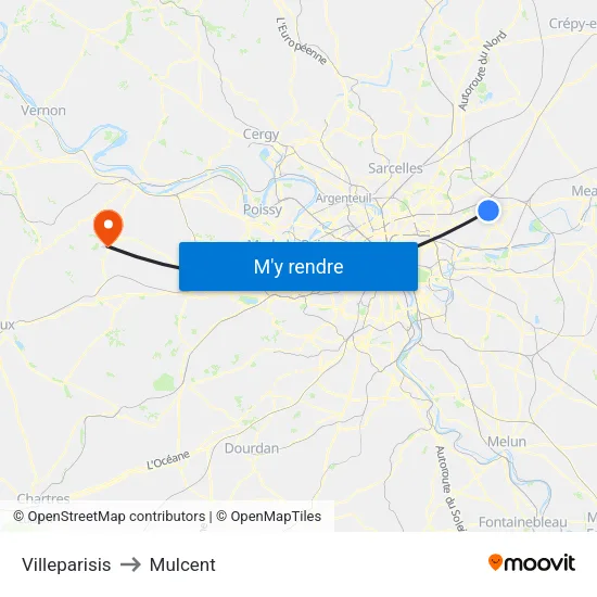 Villeparisis to Mulcent map