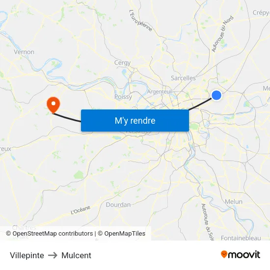 Villepinte to Mulcent map