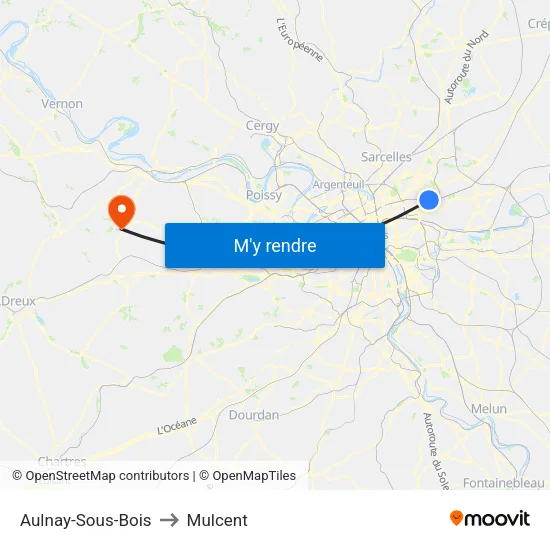 Aulnay-Sous-Bois to Mulcent map