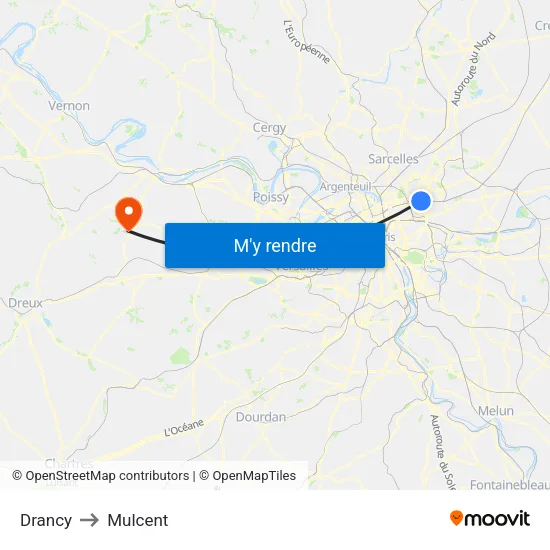 Drancy to Mulcent map