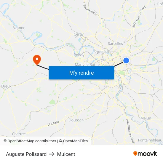Auguste Polissard to Mulcent map