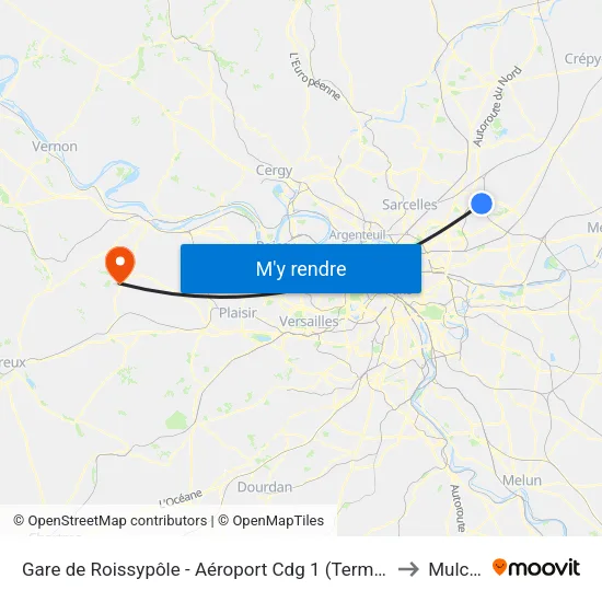 Gare de Roissypôle - Aéroport Cdg 1 (Terminal 3) (G2) to Mulcent map