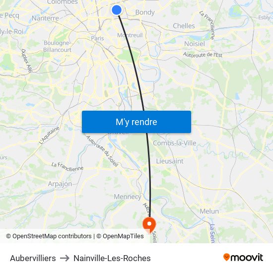 Aubervilliers to Nainville-Les-Roches map