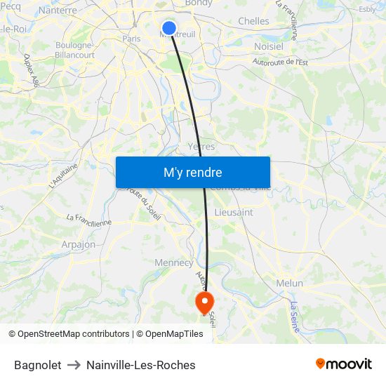 Bagnolet to Nainville-Les-Roches map