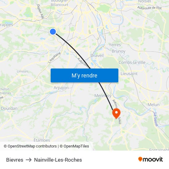 Bievres to Nainville-Les-Roches map