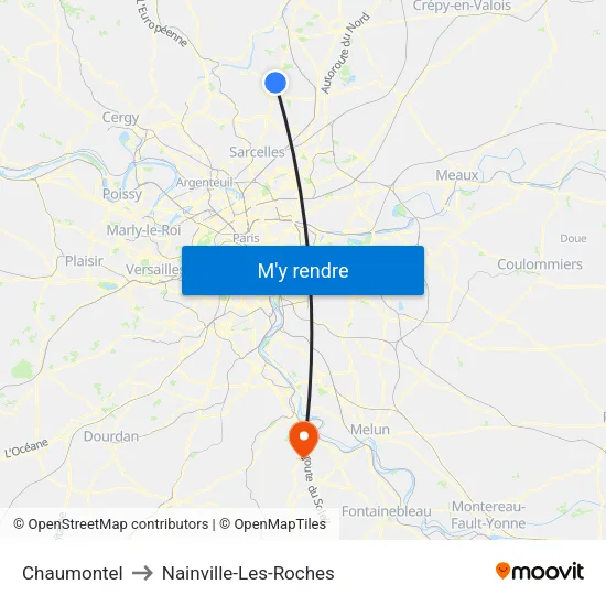 Chaumontel to Nainville-Les-Roches map